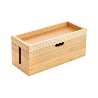 China Convenient Bamboo Storage Box With Lid For Neatly Storing Cables 1-2KG 31.8x12.2x10cm for sale