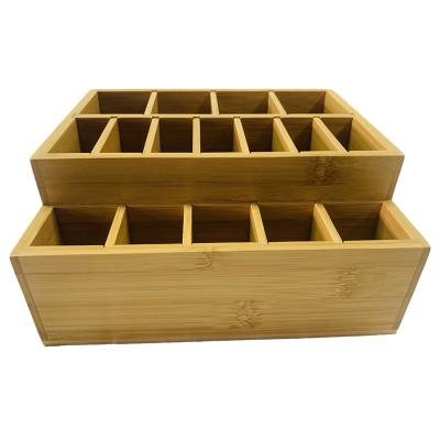 China Pull Partition Bamboo Cosmetic Containers Wooden Makeup Box for sale