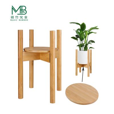 China Adjustable Bamboo Flower Pot Stand With Tray For Balcony for sale