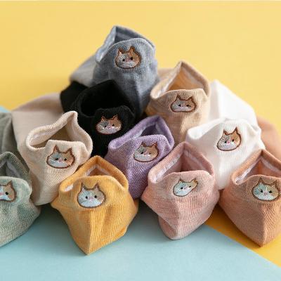 China Z-30 Spring Summer Kawaii Embroidery Cat Women Ankle Socks Cotton Cartoon QUICK DRY Socks for sale