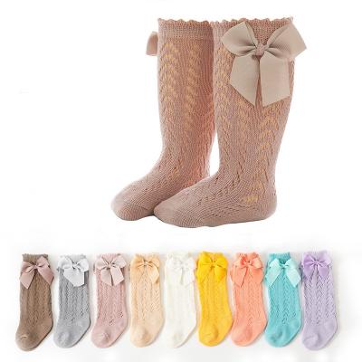 China Elastan S-02 TongYun Comfortable Summer Baby Socks Toddler Girl Elastic Mesh Newborn Socks Knee High Big Bows Cute Soft Cotton Long Socks for sale