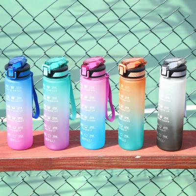 China Wholesale Cheap Viable Water Bottle 1000ml Fitness 32oz Time Marker Large Capacity Water Bottle for sale