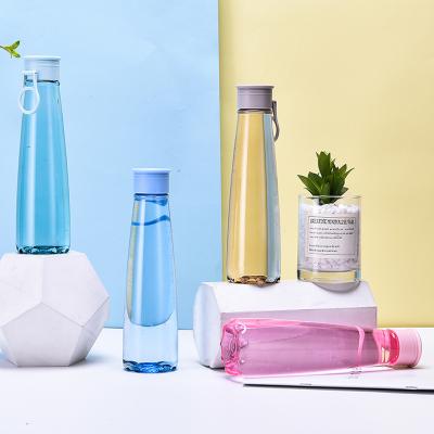 China Sustainable Plastic Slim Water Bottle With Carrying Handle Long And Thin Drink Bottle for sale