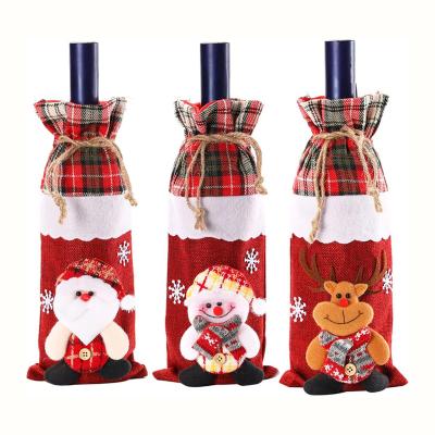 China Recyclable; Wholesale Christmas Gift Reusable Wine Bottle Bags Gift Storage Packaging Burlap Bag With Cartoon Pattern Jute Wine Bag for sale