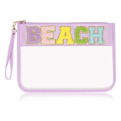 China Big capacity ; Recyclable; 2022 New Fashion Wholesale Custom Made Contract Letter Portable Beach Travel Makeup Bags PU PVC Cosmetic Bag for sale