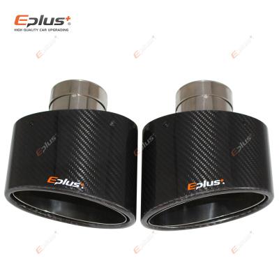 China EPLUS Glossy Carbon Fiber Car Muffler Tip Exhaust Pipe Nozzle Decoration Universal Stainless Silver Oval 150mm Tilting LeftRighT 48 51 54 57 60 63 67 70 73 77 80 MM 48 51 54 57 60 63 67 70 73 77 80 MM for sale