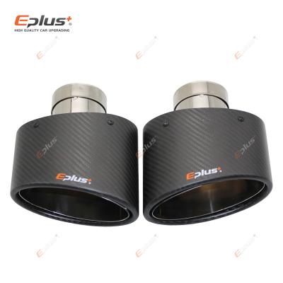 China EPLUS Matte Carbon Fiber Car Muffler Tip Exhaust Pipe Nozzle Decoration Universal Stainless Silver Oval 150mm Tilting Left Right 48 51 54 57 60 63 67 70 73 77 80 MM 48 51 54 57 60 63 67 70 73 77 80 MM for sale