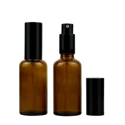 China Wholesale 5ml 10ml 15ml 20ml 30ml 50ml 100ml Amber Essential Oil Bottle Small Cosmetic Glass Bottle With Spray Pump 18/410 Full Cover Cap for sale