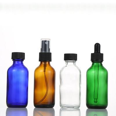 China Amber Blue Green Frosted Boston Cosmetic Clear Round Dropper Bottle 15ml 30ml 60ml 120ml 240ml 480ml Essential Oil Glass Bottle for sale