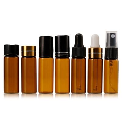 China Wholesale Cosmetic 1ml 2ml 3ml 5ml 10ml Amber Mini Small Glass Vials with Dropper Essential Oil Sprayer Serum Perfume Sample Bottle Vials for sale