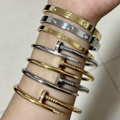 China 2022 Designer Stainless Steel 18K Gold Plated Romantic Jewelry Screwdriver Screw Love Women Nail Bangle Bracelet for sale