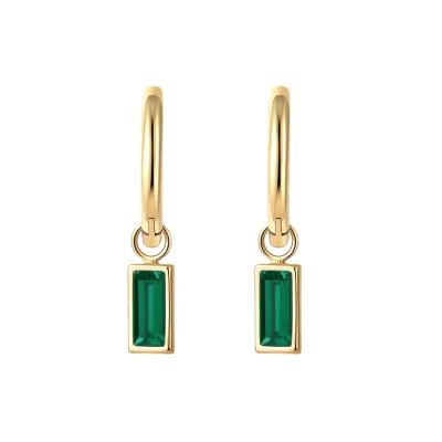 China Wholesale CLASSIC Women Stainless Steel Emerald Zircon Rectangular Pendant 14K Gold Drop Earrings for sale