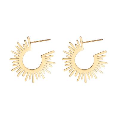 China CLASSIC Stainless Steel Jewelry Gold C Shape Sun Women Jewelry Fashion Sunflower Stainless Steel Stud Earrings for sale