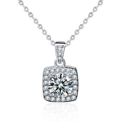 China FASHIONABLE Princess Engagement Wedding Square Pendant Jewelry Moissanite 925 Sterling Silver CIA Wind Necklace for sale