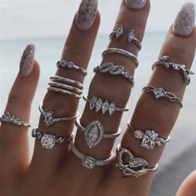 China BOHEMIA Bohemian Rings Set Silver Beach Women Girls Rings and Jewelry Sets Summer Vacation Diamond 15 Sets for sale