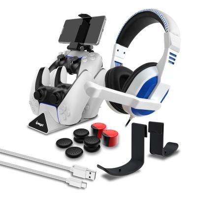 China PS5 Game Accessories Bundle with Dual Charger Stand Gaming Headset Charging Cable Thumb Grips and Mobile Phone Holder for PS5 PG-P5027 for sale