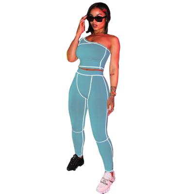 China Breathable Suit New Arrive Sexy Line One-Shoulder Top Selling Women's Two-Piece Set Women Yoga Tight Suit Jogger Set for sale