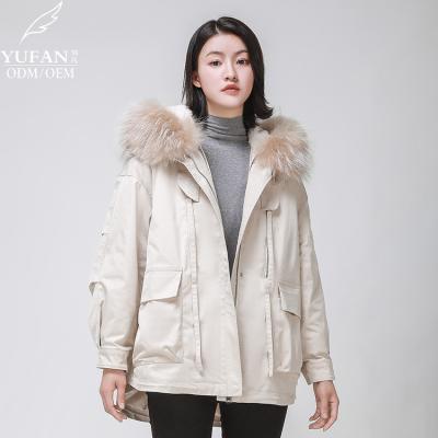 China YuFan 2023 New Breathable High Quality Winter Hooded Down Parka Women's Casual Parka White Goose Down Coat With Fox Fur Collar for sale