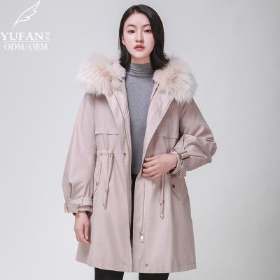 China Best 2023 YuFan Custom OEM ODM Breathable Winter Selling Mid Length Women's Down Parka Coat Elegant Temperament Down Parka Jacket for sale