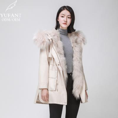 China 2023 YuFan Custom OEM ODM Fox Fur Collar Luxury High Quality Breathable Hooded Parka Women Women Fashion Down Parka Jacket for sale