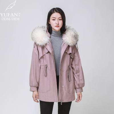 China 2023 YuFan Custom OEM ODM Breathable Winter Youth White Fur Collar Big Down Parka Coat Ladies Windproof Down Parka Jacket for sale