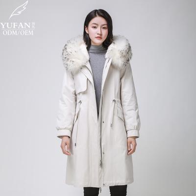 China New 2023 Stylish YuFan Custom Breathable OEM ODM Winter Ladies Down Jacket Fox Fur Removable Collar Down Parka for sale