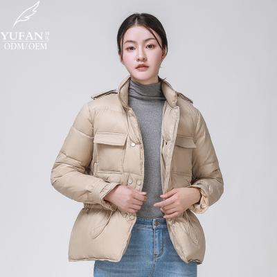 China YuFan Custom Breathable OEM ODM 2023 New Winter Drawstring Waist Down Lady Puffer Down Coat Jacket Temperament for sale