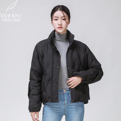 China 2023 YuFan Custom OEM ODM Winter Women's Simple Basic Button Stand Collar Breathable Warm Down Jacket Coat Stand Collar for sale