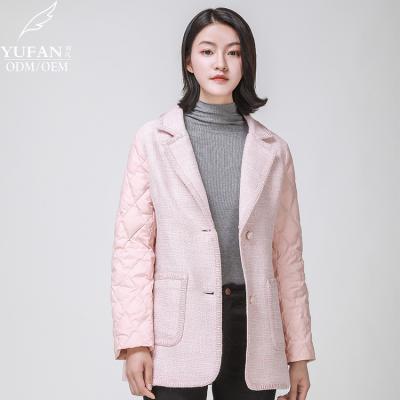 China 2023 YuFan Custom OEM ODM Breathable Winter Suit Collar Ladies Down Jacket Quilted Down Jacket Ladies Button Down Jacket Coat for sale