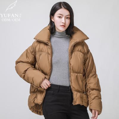 China 2023 Warm Winter Breathable Temperament YuFan Custom OEM ODM Swallowtail Design Ladies Down Jacket Big Lapel 90 Duck Down Coat for sale