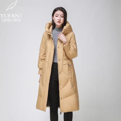 China 2023 YuFan Custom OEM ODM Winter New Women's Hooded Down Coat Breathable Long Down Coat Super Warm and Cold-resistant Down Jacket for sale