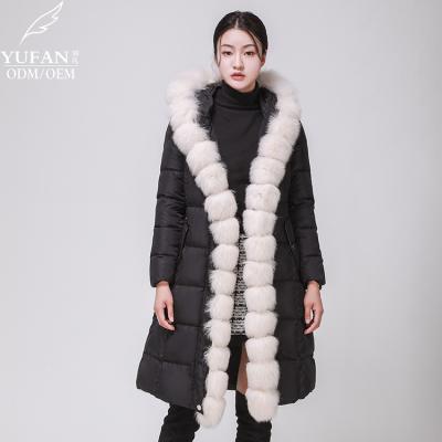 China 2023 YuFan Custom Breathable Winter OEM ODM Long Fur Collar Round Front Lap Down Jacket Ladies Hooded Slim Down Coat Down Jacket Coat for sale