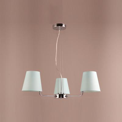 China New Modern Sky Blue Fabric Shades 3 Chandelier Pendant Lights Simple Modern Design Small Bulbs Chrome Bedroom for sale