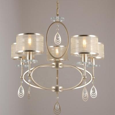 China 5 Modern Pendant Lights Fabric Shades Luxury Crystal Pendant Chandeliers Modern Chandelier Lights for sale