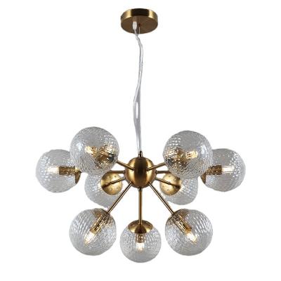 China 2021 Modern Antique Brass Vintage Brass Ball Metal 9 Lights Glass Ball Chandeliers Pendant Lamp for Indoor Room for sale