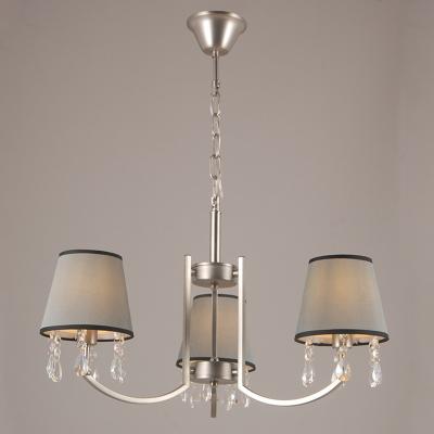 China Modern K9 Crystal Saudi Arabia Home Pendant Gray Fabric Shades Satin Nickel Cone Chandelier for sale