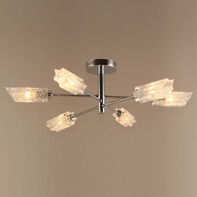 China Simple Design Crystal Glass 6 Bulbs Modern Clear Metal Chrome Indoor Ceiling Hanging Lamp for sale