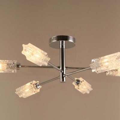 China 2021 Modern Small Indoor Clear Chrome Metal Glass 6 Bulbs Crystal Simple Design Ceiling Pendant Lamp for sale