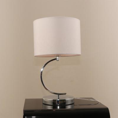 China 2021 New Modern Fabric Shades Lights Hotel Home Living Room Bedroom Bedside Modern Vintage Table Chrome Lamp for sale