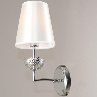 China Modern White Cone Fabric Shades Chrome Hotel Bedside Bedroom Interior Wall Lamps for sale