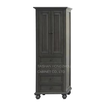 China Gray Tall Tower Floor Storage Bathroom Cabinet Modern Traditional Wooden Closet for sale