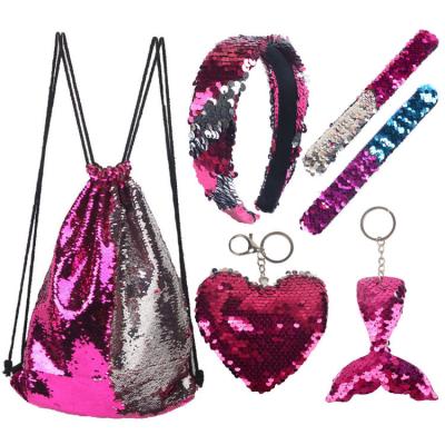 China Fashion Sequin Drawstring Backpack Coin Purse Set Christmas Day for sale