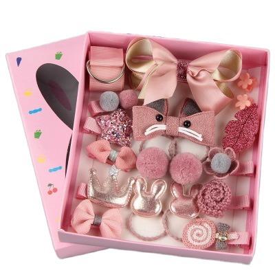 China New Popular Design 18pcs/box Kids Little Girl Baby Hair Clips Hair Ties Cloth Bow Hair Accessories Gift Set for sale