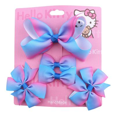 China Girl Hair Decoration Gift 5pcs/set Colorful Cute Handmade Rainbow Hangs Hair Clip Set Kids Girls for sale