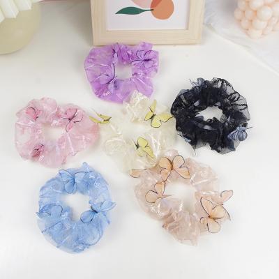 China Fashion Big Lovely Butterfly Lace Grenadine Hair Circle Young Girl Hair Scrunchies For Hair Accessories for sale