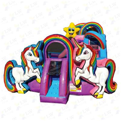 China Unicorn Indoor Inflatable Rainbow Games Kids Inflatable Bounce House Party Rental, Unicorn Jumping Castle With Slide for sale