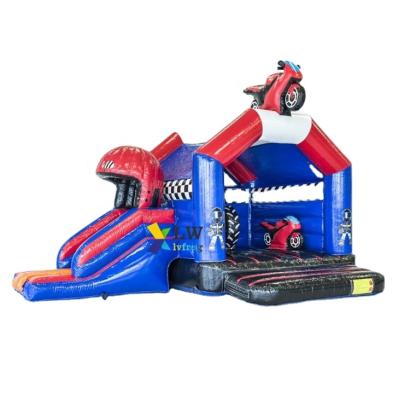 China New Design Indoor Inflatable Motorcycle Games Jumping Castle With Slide for sale