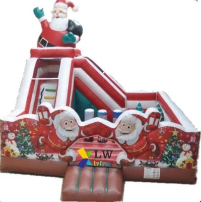 China Indoor Inflatable Games Christmas Santa Claus Inflatable Bouncer House With Slide Festival Bouncer For Kids for sale