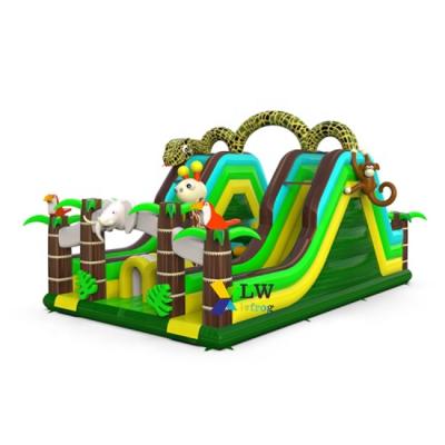 China Amusement Park Indoor Inflatable Forest Inflatable Games Double Lanes Slide Obstacle Course Jumping Bouncer For Sale for sale