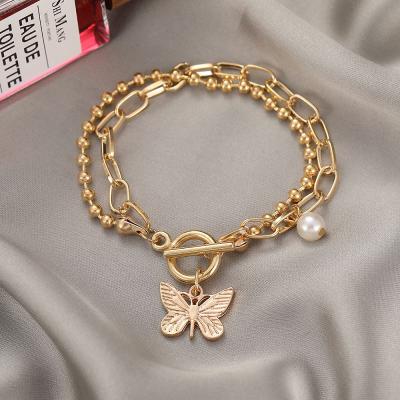 China FineToo New Trendy Women Girls Bracelet Gold Color Heart Butterfly Chain Bracelet Set Popular Bracelet Jewelry for sale